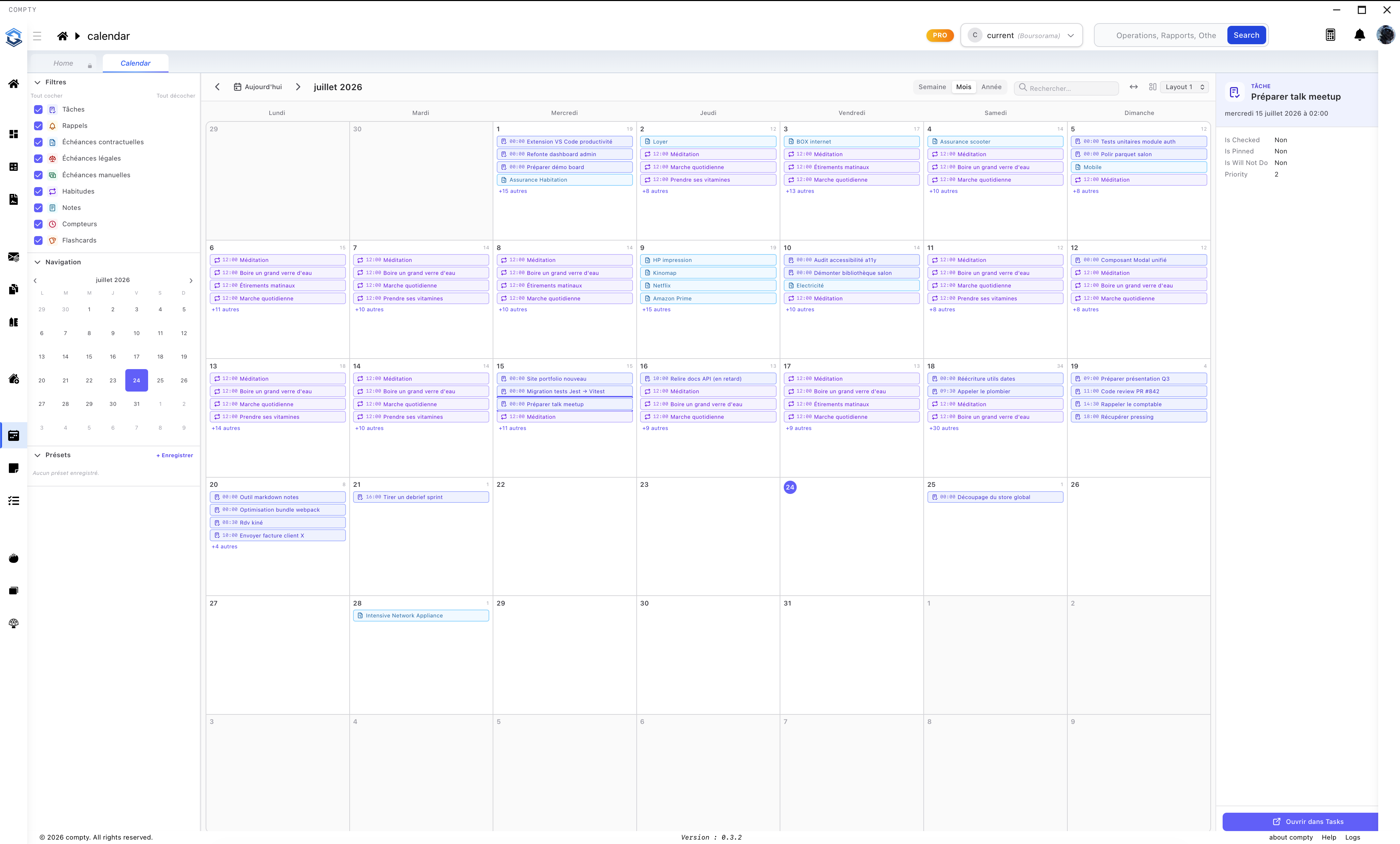 Aperçu de l'écran calendar — thème Clair